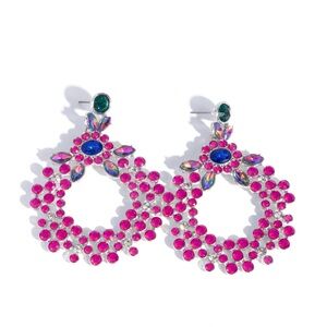 Elegant Pink and Blue Statement Earrings